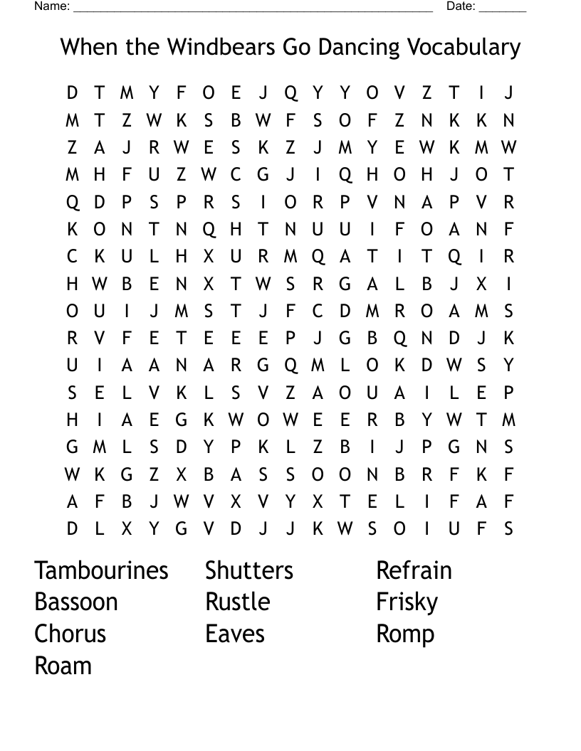 When the Windbears Go Dancing Vocabulary Word Search