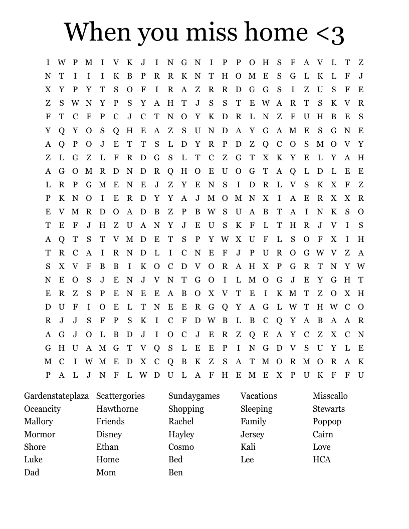 When you miss home <3 Word Search