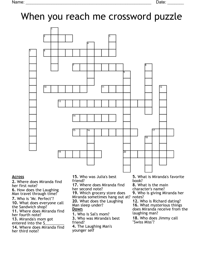 When you reach me crossword puzzle