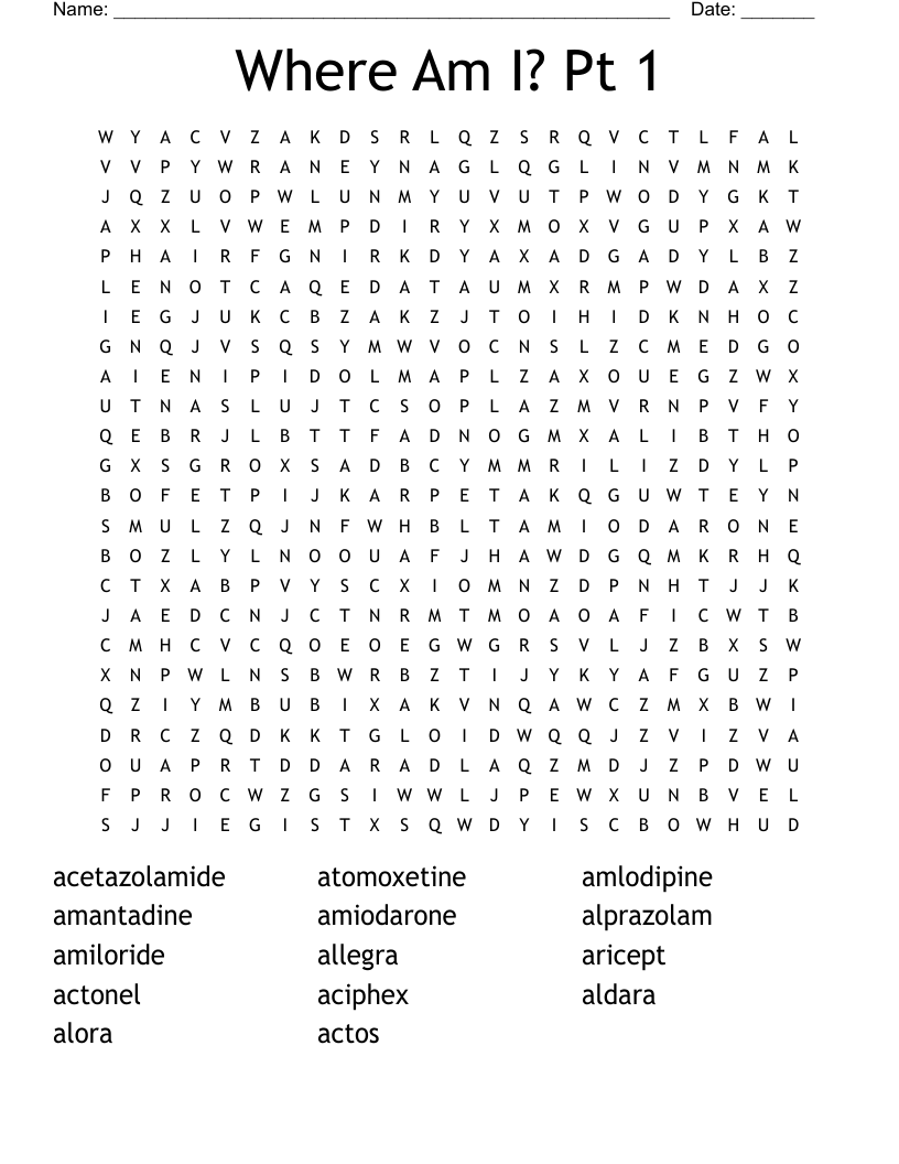 Where Am I? Pt 1  Word Search