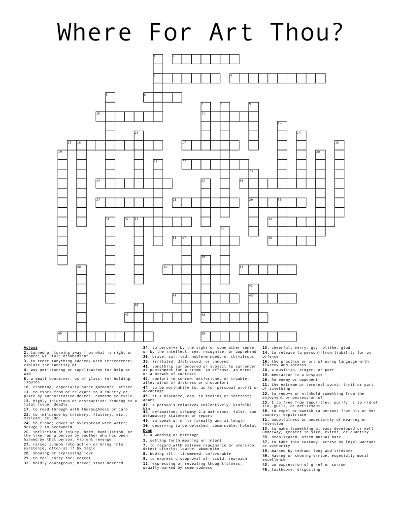 Where For Art Thou? Crossword