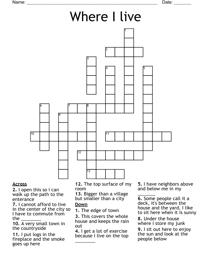 Where I live Crossword