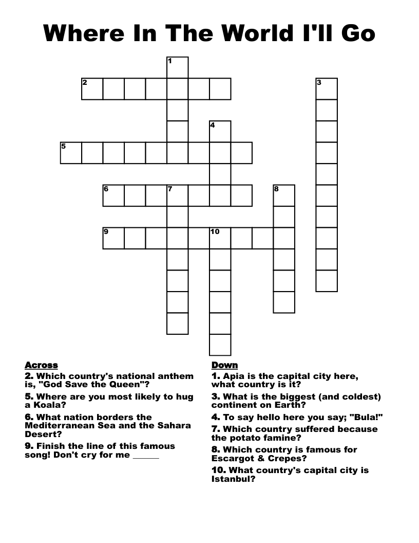 Where In The World I'll Go Crossword
