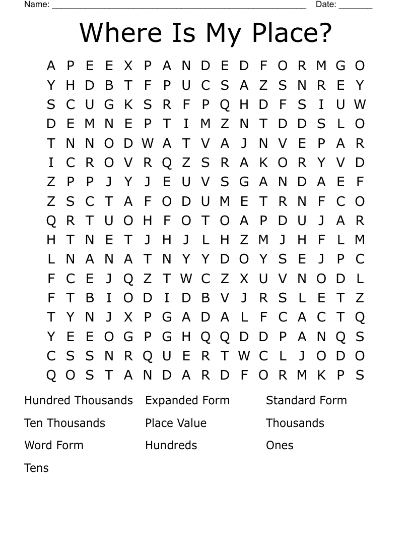 Where Is My Place? Word Search