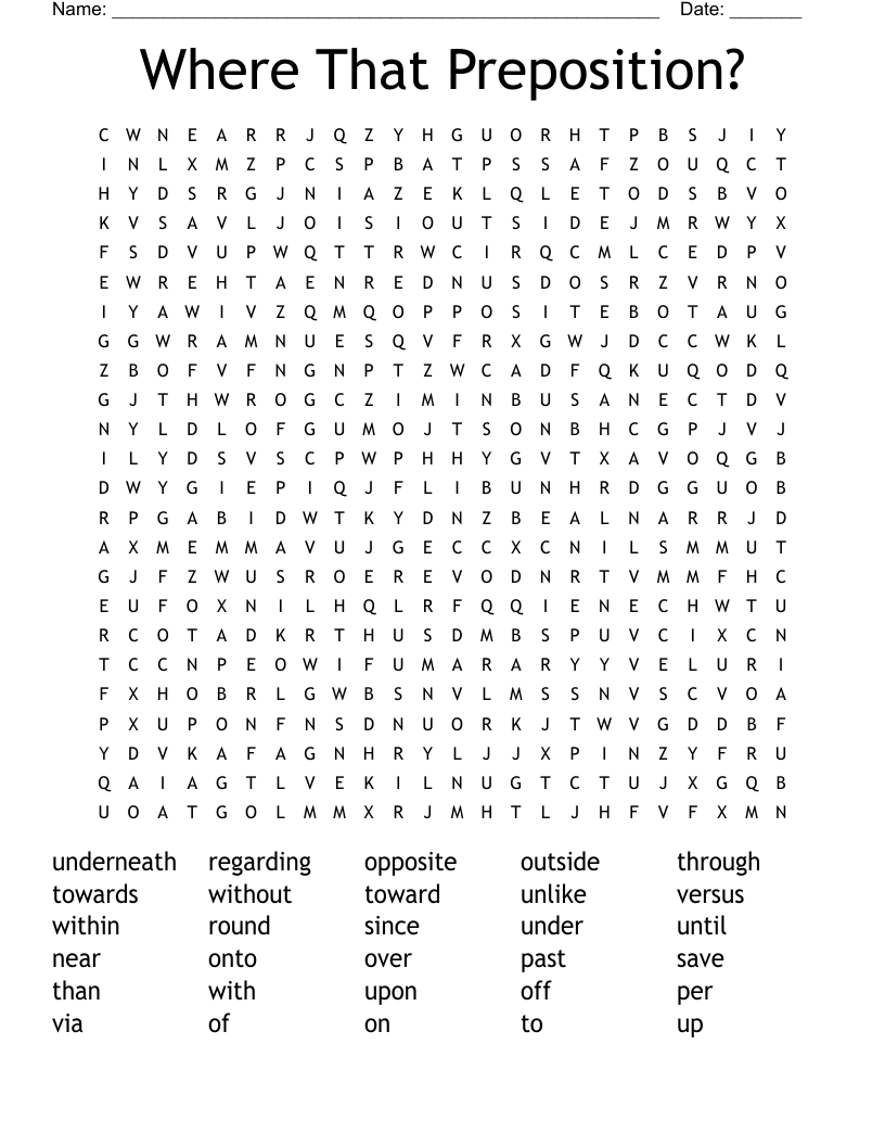Where That Preposition? Word Search