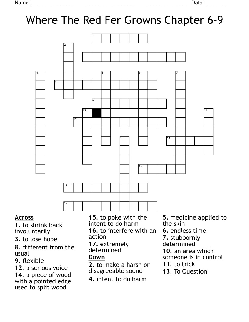 Where The Red Fer Growns Chapter 6-9 Crossword
