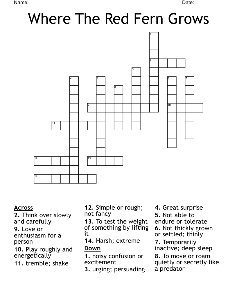 Where The Red Fern Grows Crossword