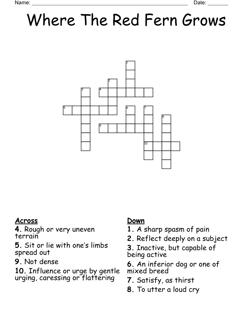Where The Red Fern Grows Crossword