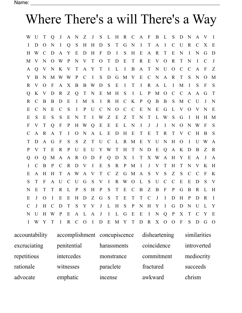 Where There's a will There's a Way Word Search