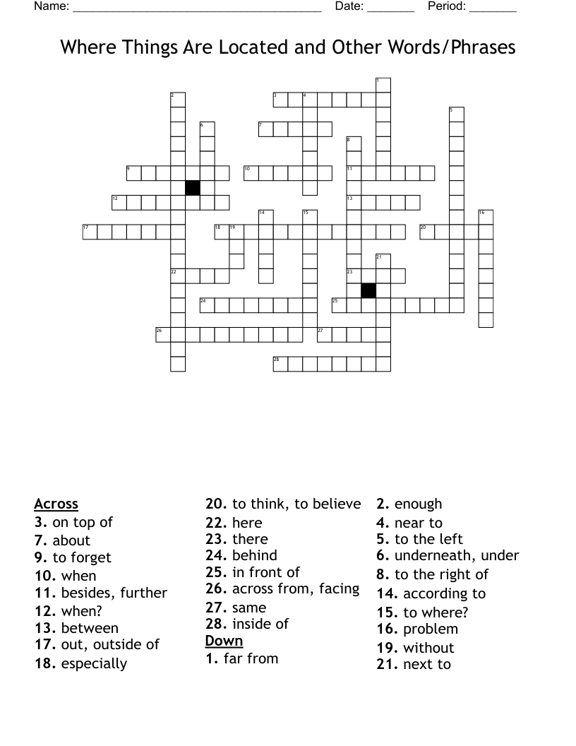 Where Things Are Located and Other Words/Phrases Crossword