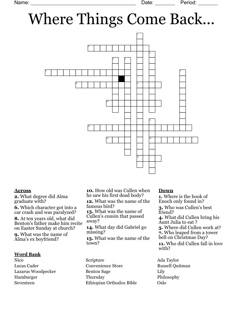 Where Things Come Back... Crossword