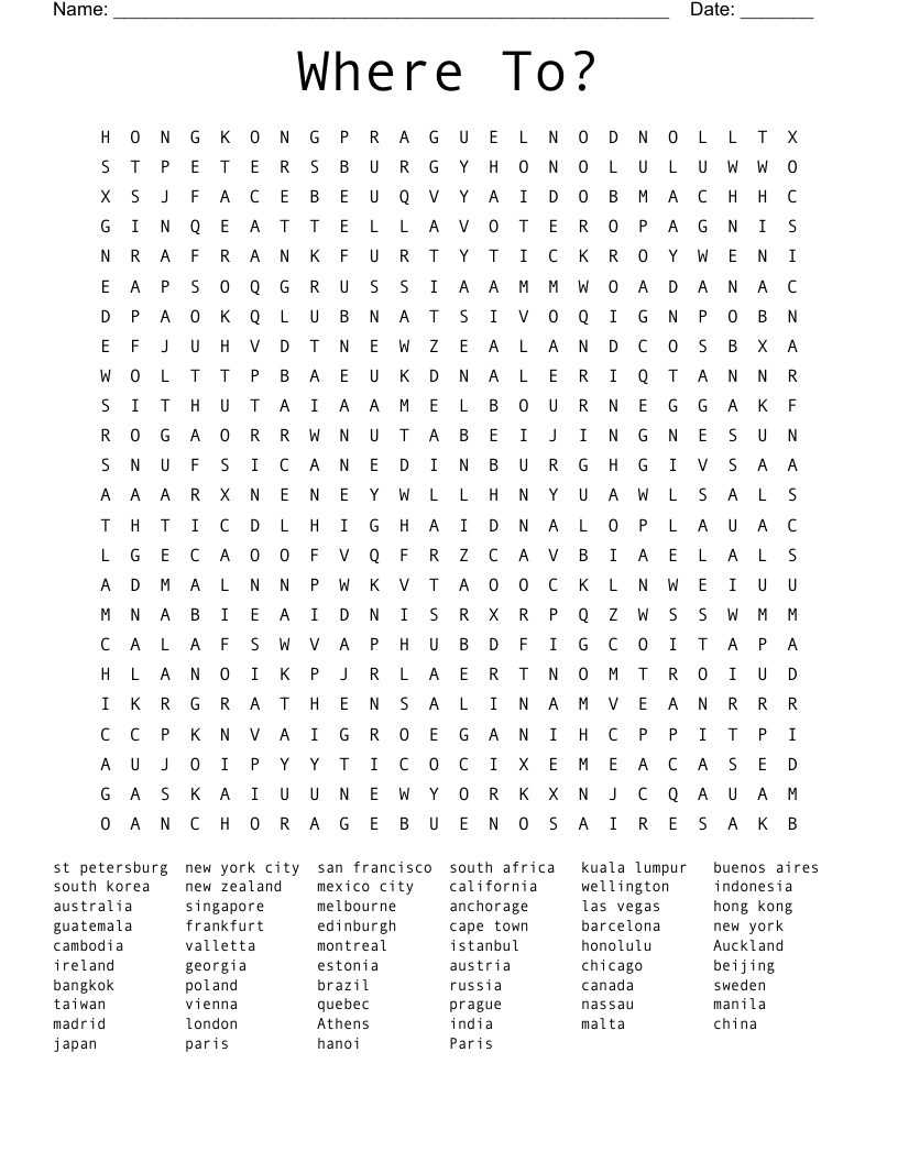 Where To? Word Search