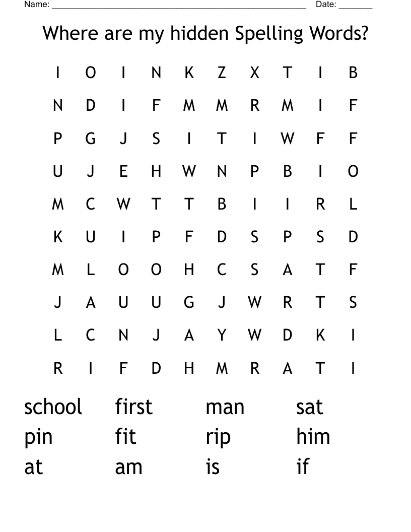 Where are my hidden Spelling Words? Word Search