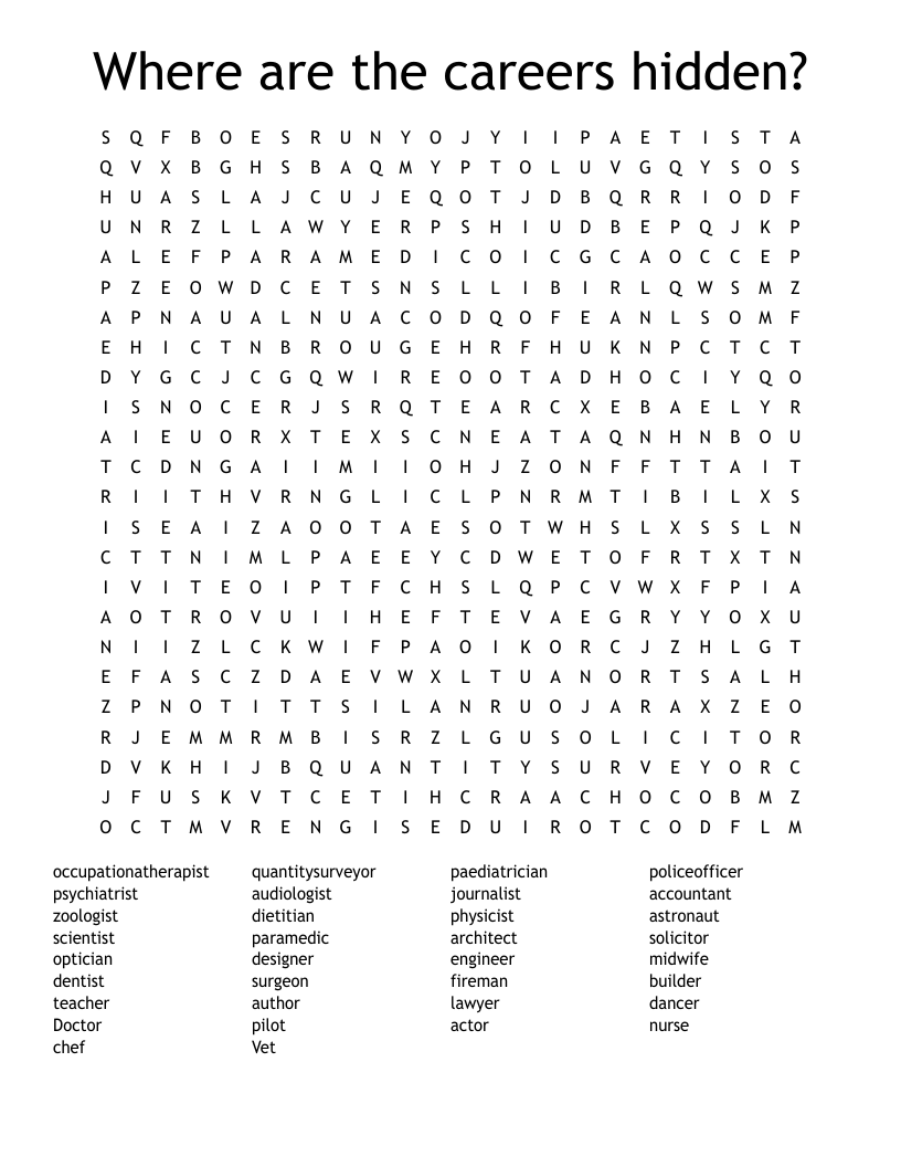Where are the careers hidden? Word Search