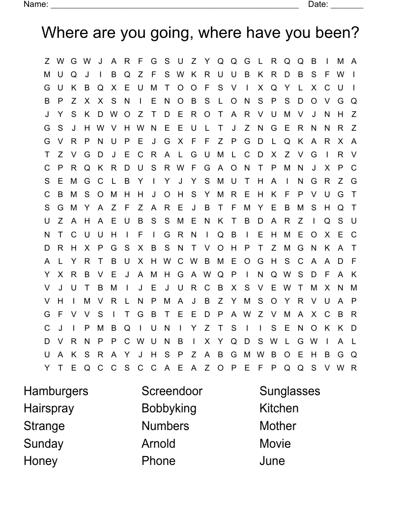Where are you going, where have you been? Word Search