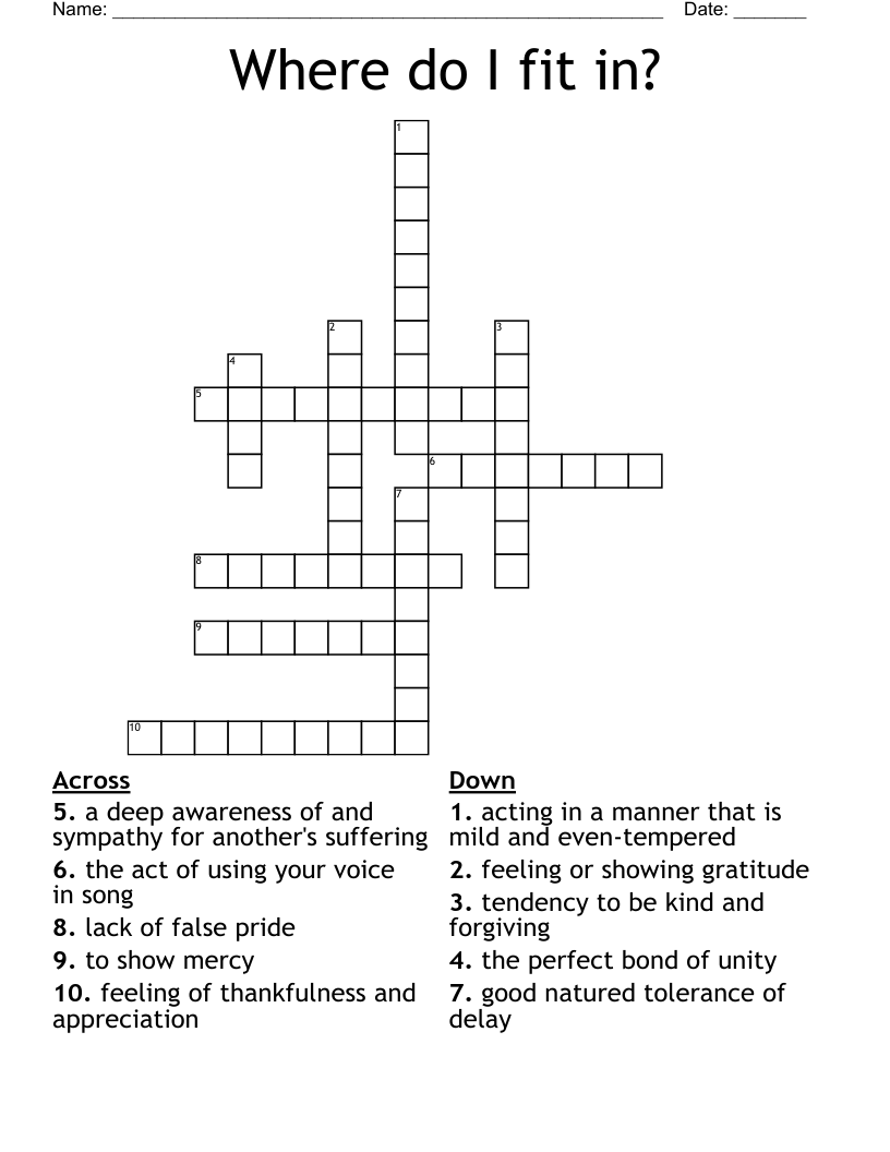 Where do I fit in? Crossword