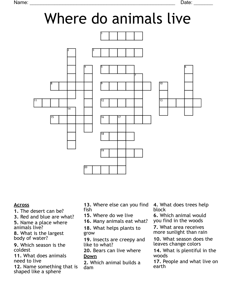 Where do animals live Crossword