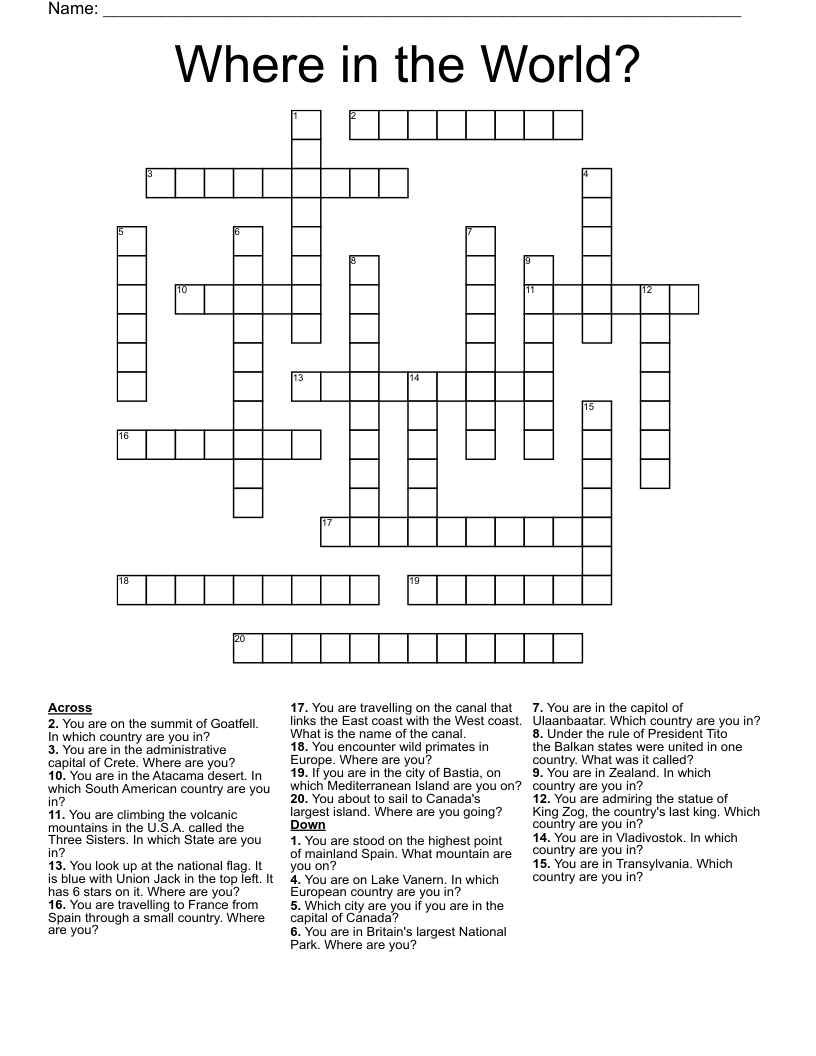 Where in the World? Crossword