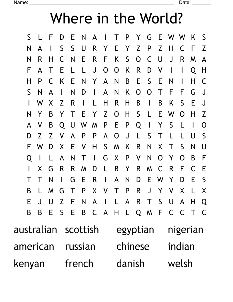 Where in the World? Word Search