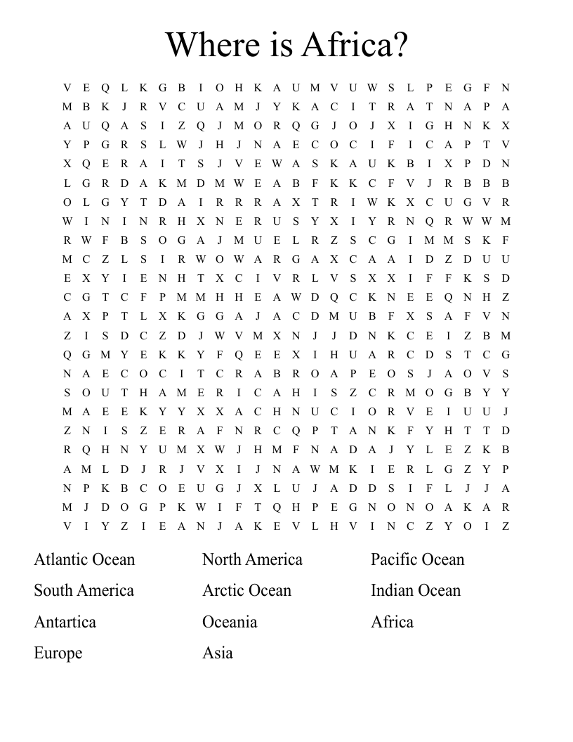 Where is Africa? Word Search