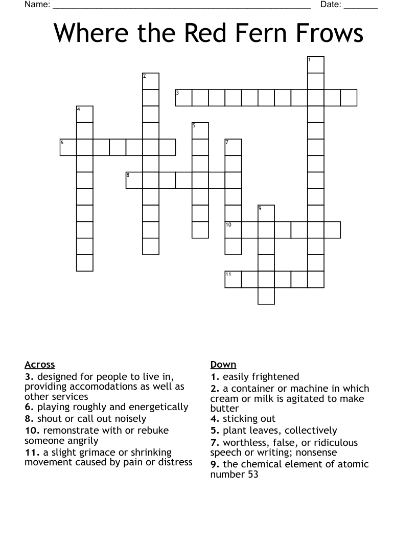 Where the Red Fern Frows Crossword