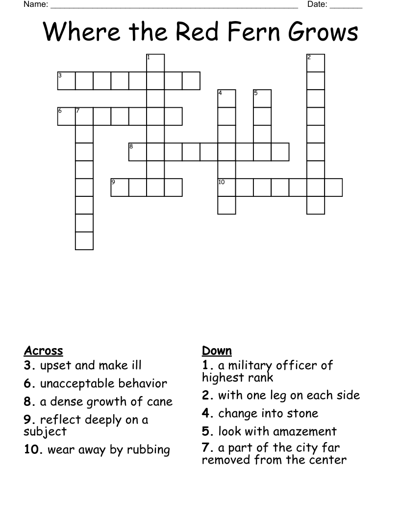 Where the Red Fern Grows Crossword