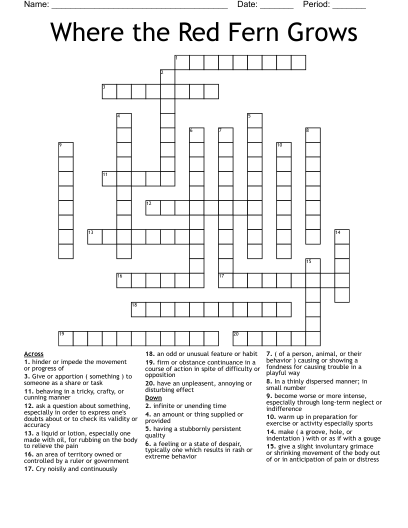 Where the Red Fern Grows Crossword