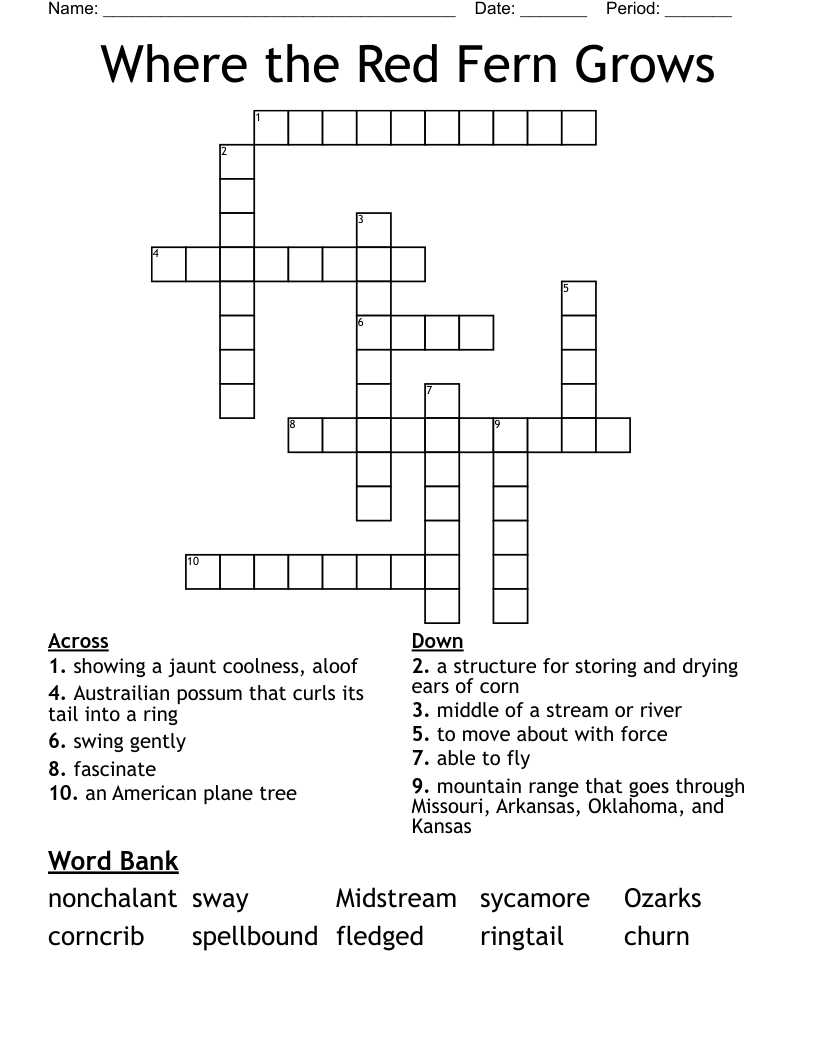 Where the Red Fern Grows Crossword