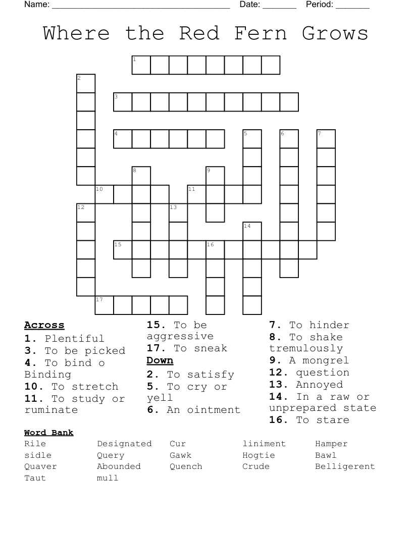 Where the Red Fern Grows Crossword