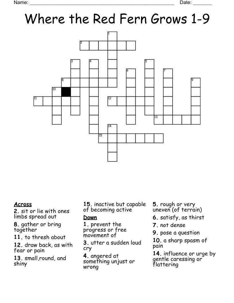 Where the Red Fern Grows 1-9 Crossword