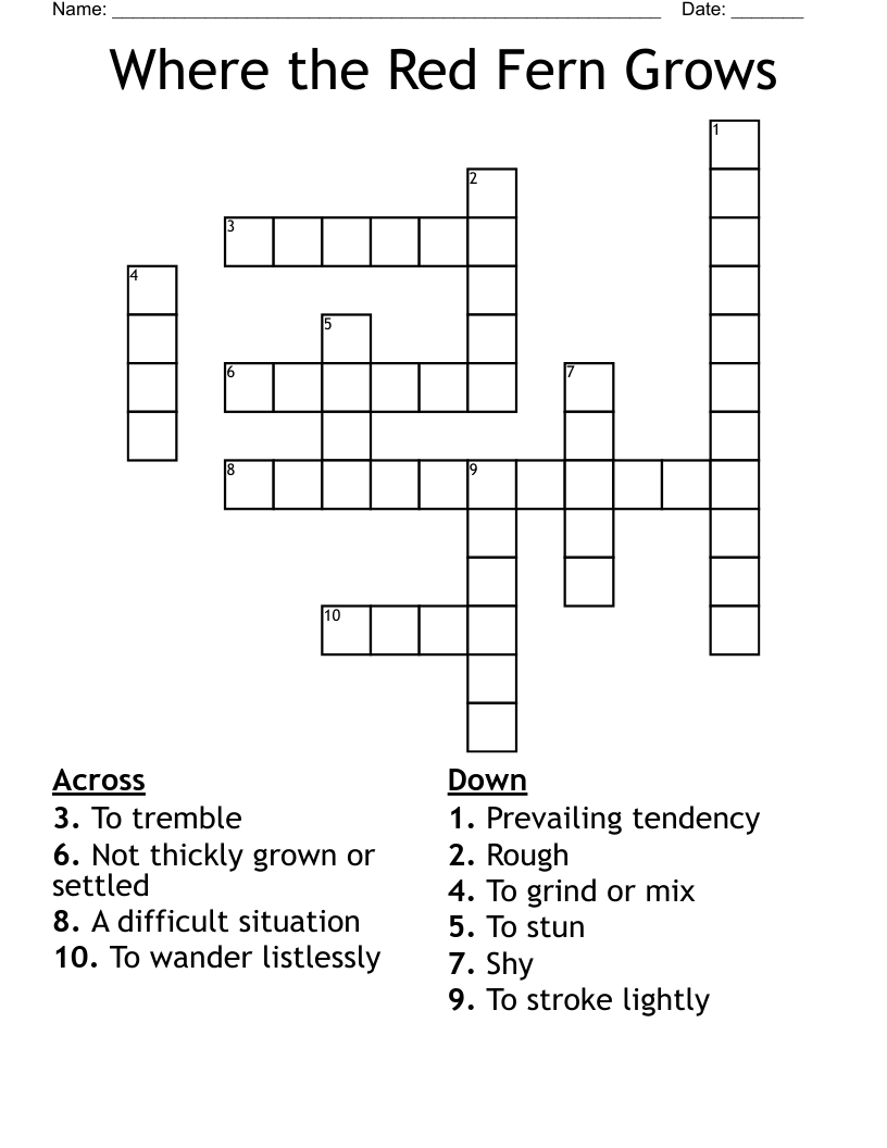 Where the Red Fern Grows Crossword