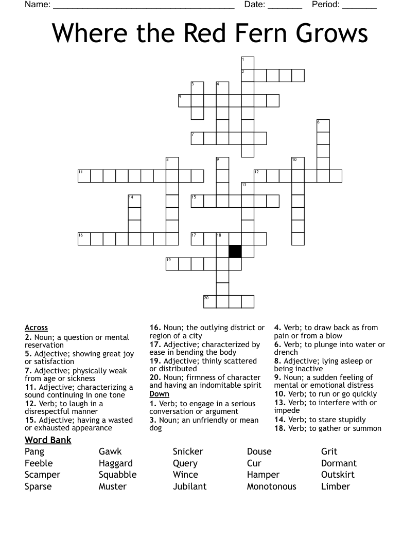 Where the Red Fern Grows Crossword