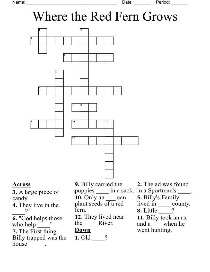 Where the Red Fern Grows Crossword