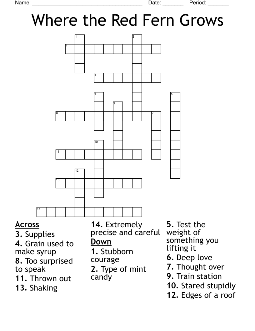 Where the Red Fern Grows Crossword