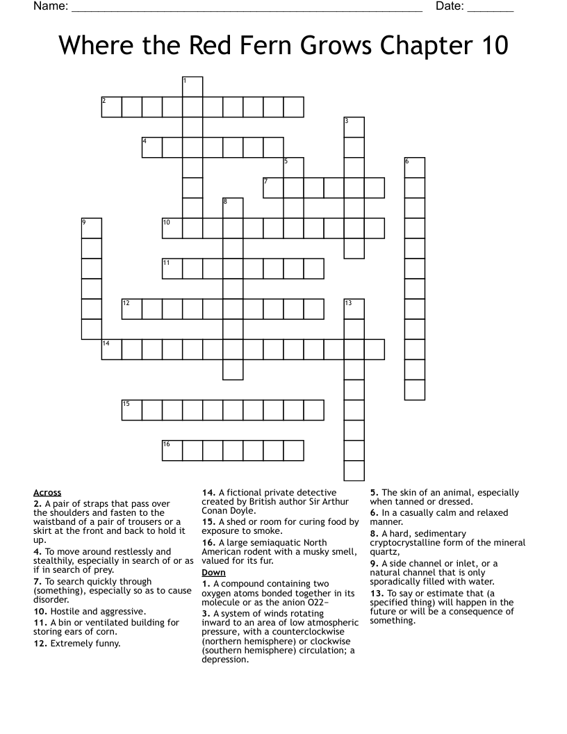 Where the Red Fern Grows Chapter 10 Crossword