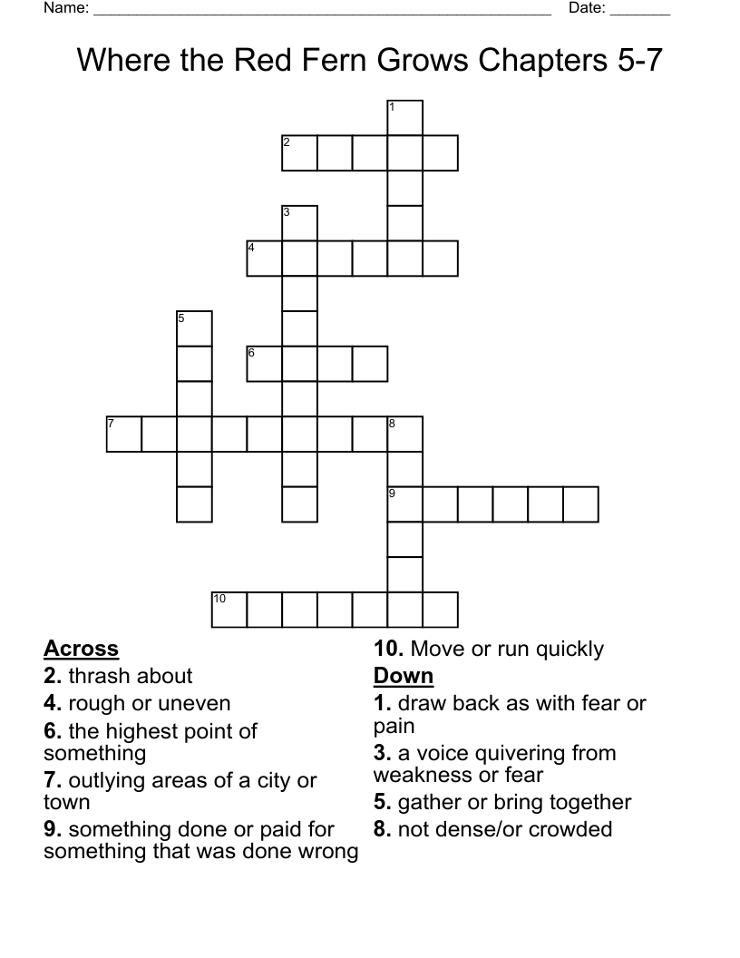 Where the Red Fern Grows Chapters 5-7 Crossword