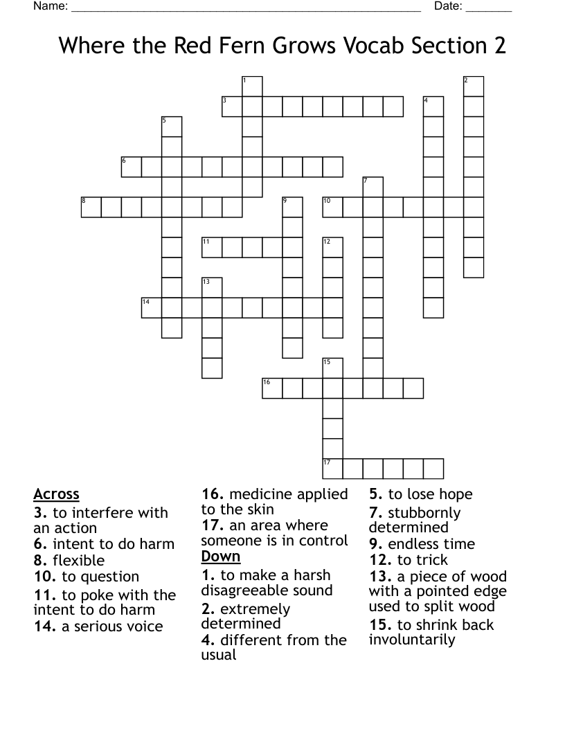 Where the Red Fern Grows Vocab Section 2 Crossword
