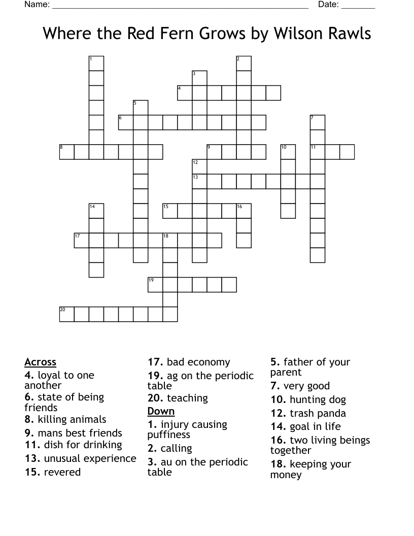 Where the Red Fern Grows by Wilson Rawls Crossword