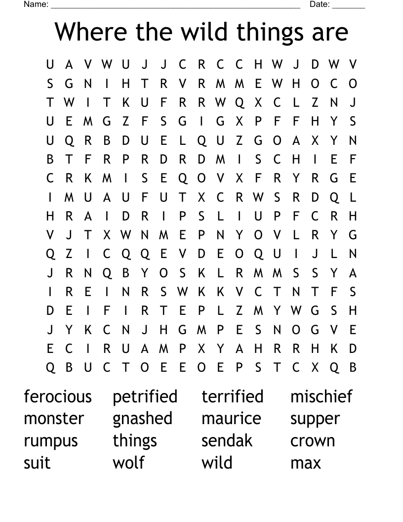 Where the wild things are Word Search