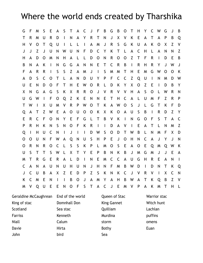 Where the world ends created by Tharshika Word Search