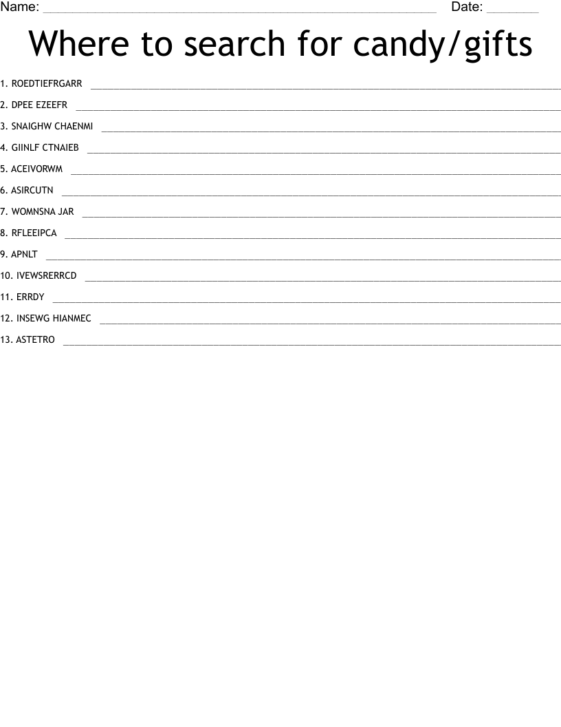 Where to search for candy/gifts Word Scramble