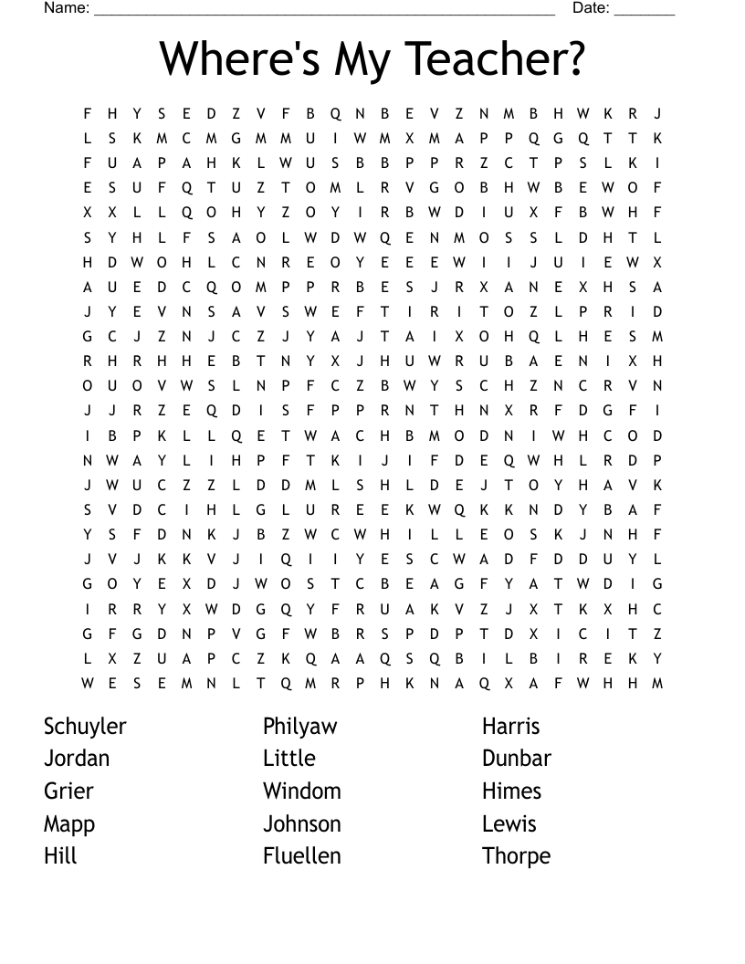 Where's My Teacher? Word Search