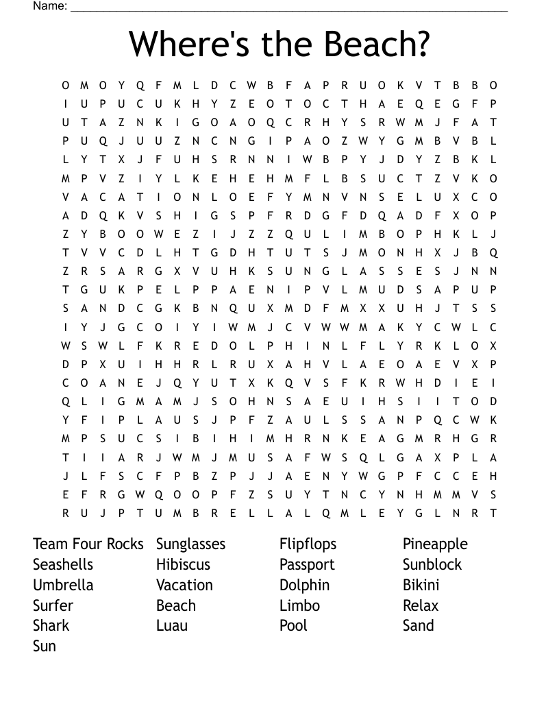 Where's the Beach? Word Search