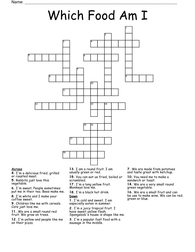 Which Food Am I Crossword