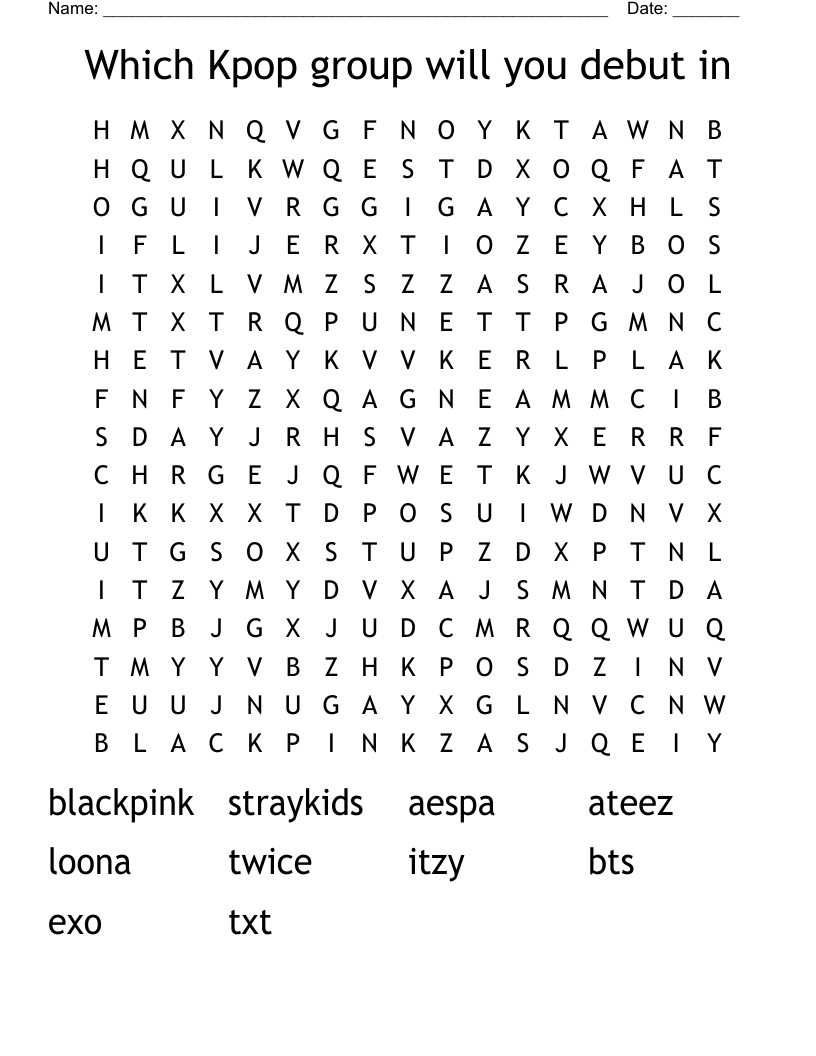 Which Kpop group will you debut in Word Search