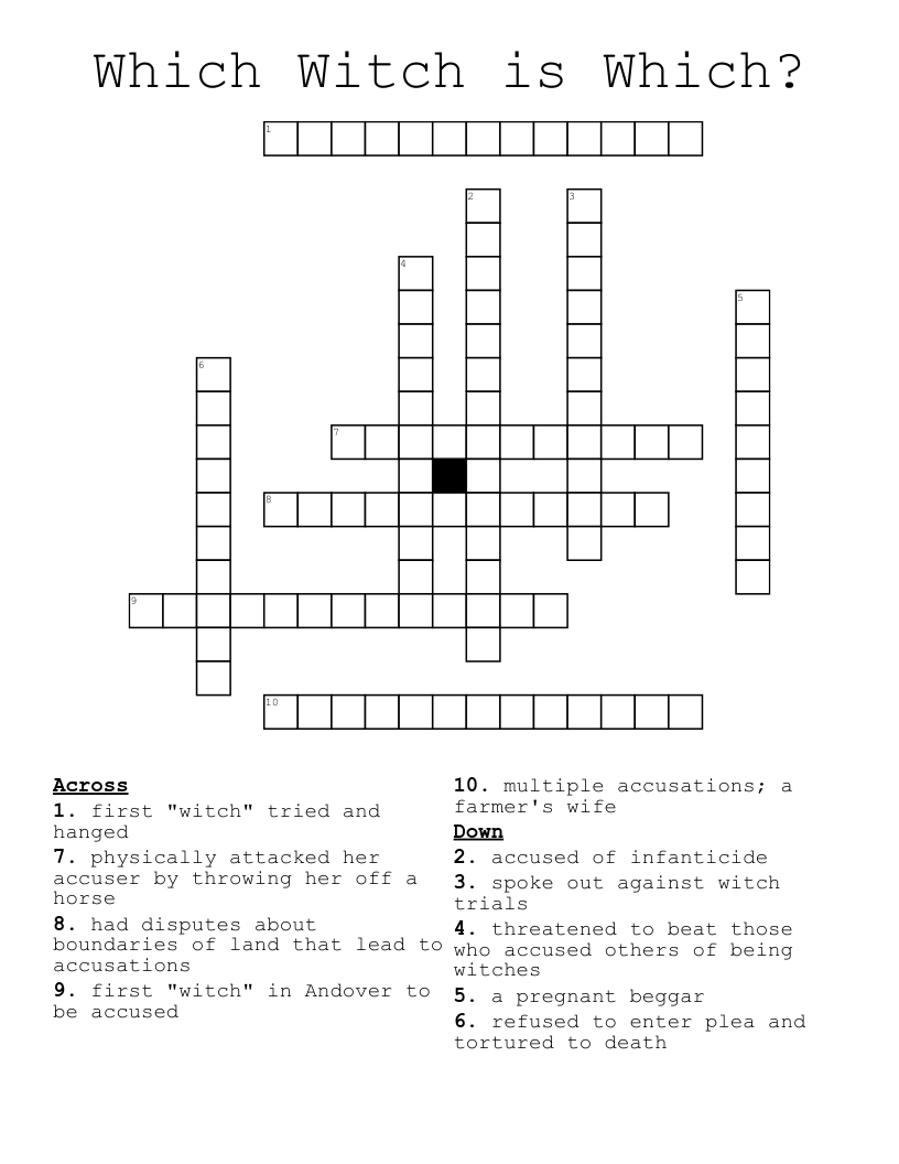 Which Witch is Which? Crossword
