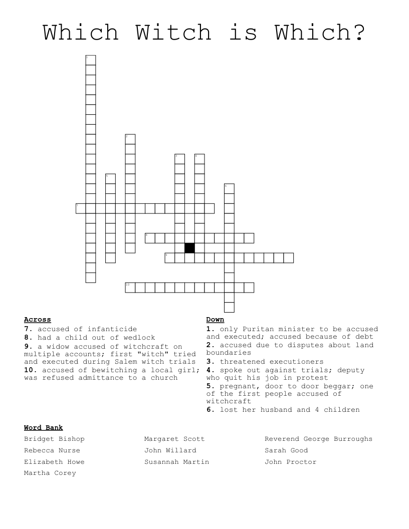 Which Witch is Which? Crossword