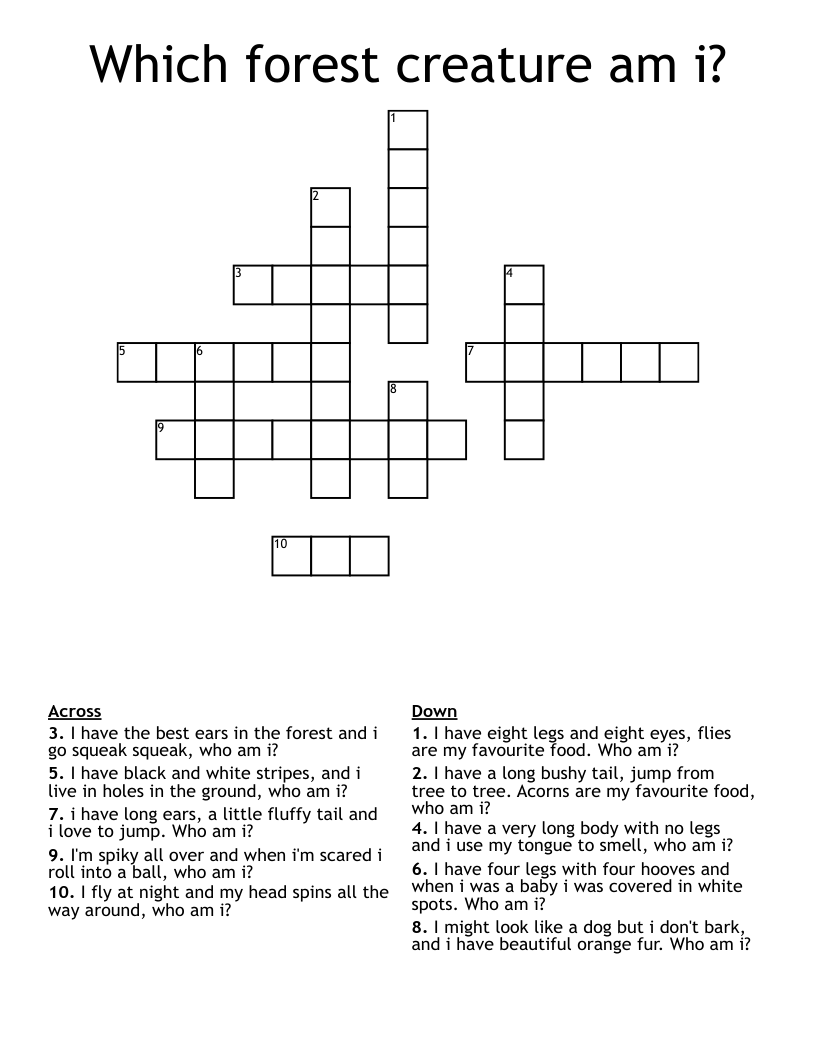 Which forest creature am i? Crossword