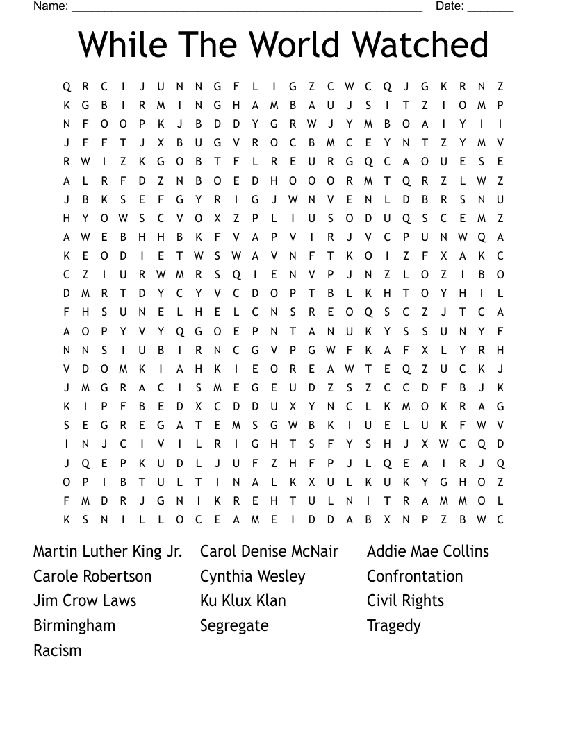 While The World Watched Word Search
