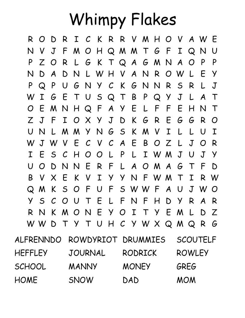 Whimpy Flakes Word Search